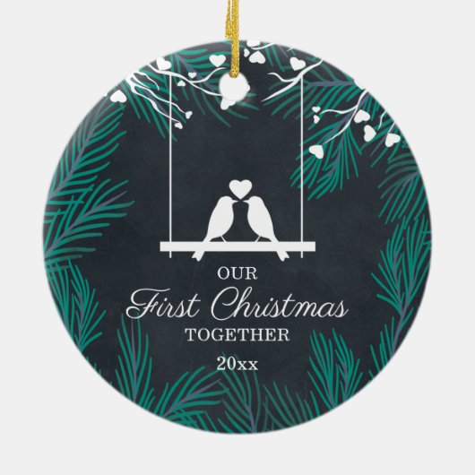 黒板ロベバード一緒に私たちの初めてのクリスマス セラミックオーナメント (裏面)
