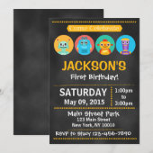 黒板ロボット誕生日パーティー招待状 招待状 (正面/裏面)