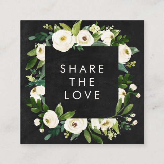 黒板ロマンチックな水色の冬のフローラフレーム 紹介カード (正面)