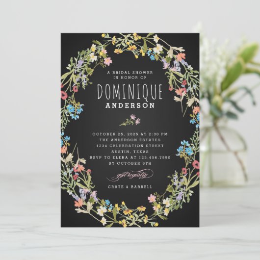 黒板ワイルドフラワーフレームブライダルシャワー 招待状 (スタンド正面)