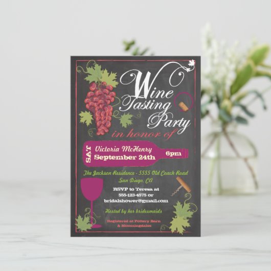 黒板ワインテイスティングパーティの招待状 招待状 (スタンド正面)