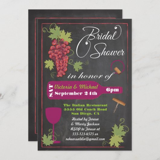 黒板ワインブライダルシャワー招待状 招待状 (正面/裏面)