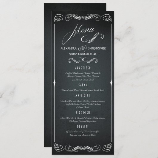 黒板ヴィンテージはっきりした結婚タイポグラフィのメニュー メニュー (正面/裏面)