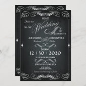 黒板ヴィンテージはっきりした結婚タイポグラフィ枠 招待状 (正面/裏面)