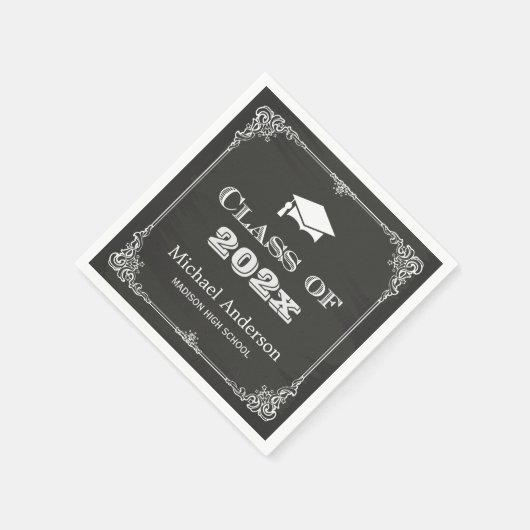 黒板ヴィンテージフレーム卒業ディナーパーティー スタンダードカクテルナプキン (角)