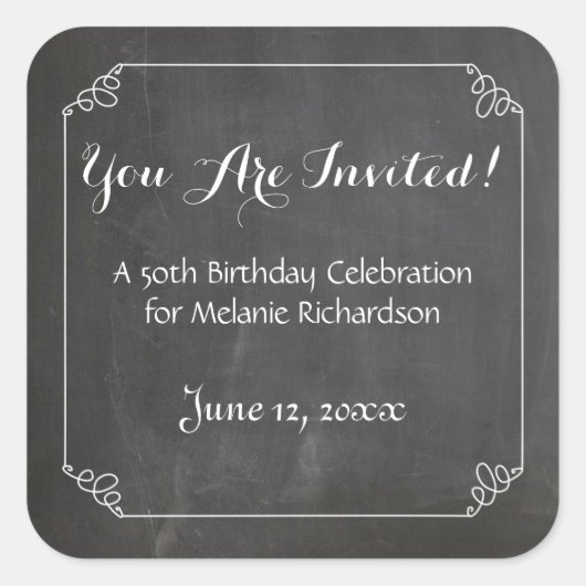 黒板ヴィンテージフローリッシュフレーム50誕生日 スクエアシール (正面)