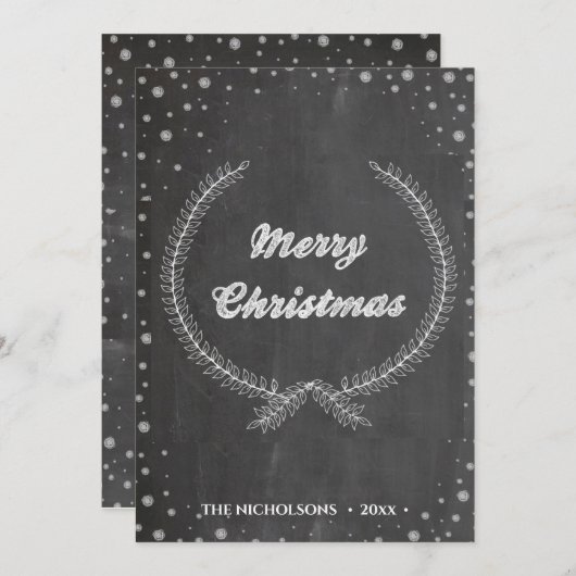 黒板ヴィンテージメリークリスマスリーフリース シーズンカード (正面/裏面)