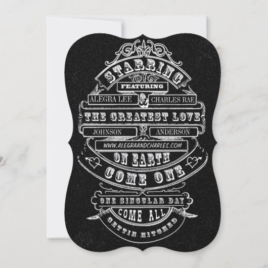 黒板ヴィンテージモダン結婚タイポグラフィ 招待状 (裏面)