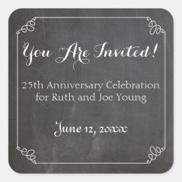 黒板ヴィンテージ花開きフレーム記念日 スクエアシール