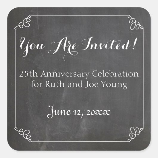 黒板ヴィンテージ花開きフレーム記念日 スクエアシール (正面)