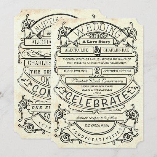 黒板ヴィンテージ モダン タイポグラフィー ウェディング 招待状 (正面/裏面)