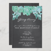 黒板上の多汁遠くにパーティー 招待状 (正面/裏面)