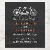 黒板上タンデム結婚自転車 ワインラベル (シングルラベル)