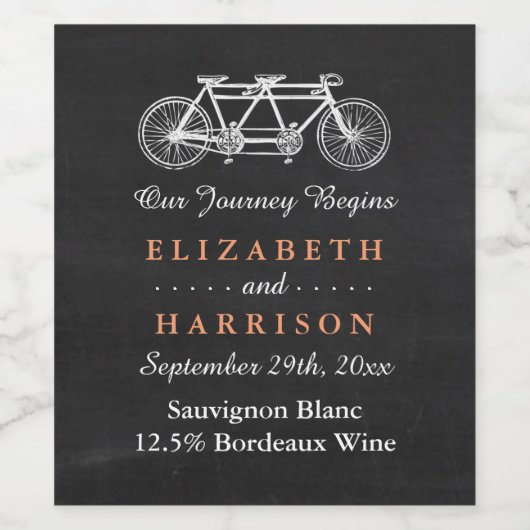 黒板上タンデム結婚自転車 ワインラベル (シングルラベル)