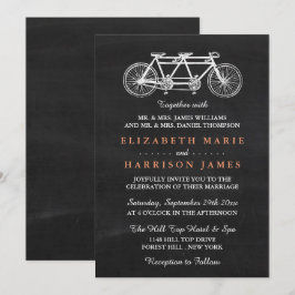 黒板上タンデム結婚自転車 招待状