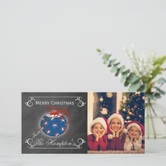 黒板写真の愛国的なクリスマスパーソナライズされた シーズンカード (スタンド正面)