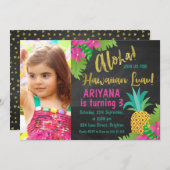 黒板写真ハワイアンルアウ（ハワイ式宴会）誕生日招待状 招待状 (正面/裏面)