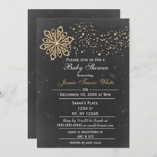 黒板冬の赤ユニセックスちゃんシャワー招待状 招待状 (正面/裏面)