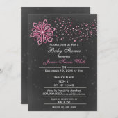 黒板冬の雪ピンクの赤ちゃんシャワー招待状 招待状 (正面/裏面)