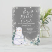 黒板冬クマ赤ちゃんシャワー 白い雪の結晶 招待状 (スタンド正面)