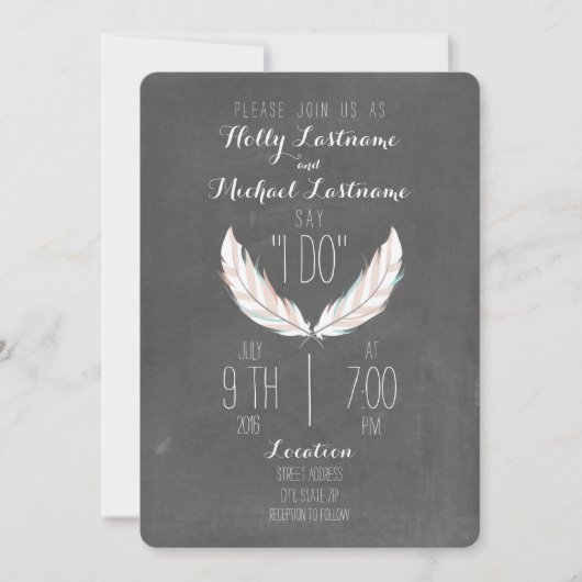 黒板刺激を受けたの結婚羽 招待状 (正面)