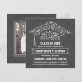 黒板卒業帽の写真入り招待状 招待状 (正面/裏面)