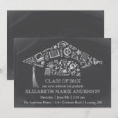 黒板卒業帽招待状 招待状 (正面/裏面)