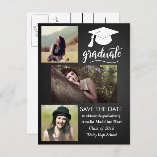黒板卒業生 | 3枚の写真を保存する 案内ポストカード (正面/裏面)