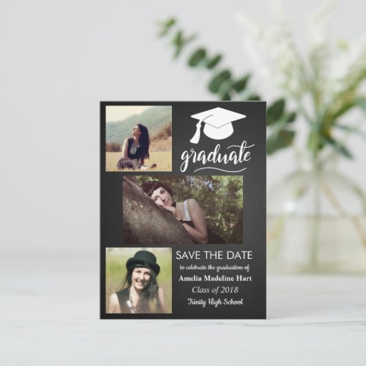 黒板卒業生 | 3枚の写真を保存する 案内ポストカード (スタンド正面)