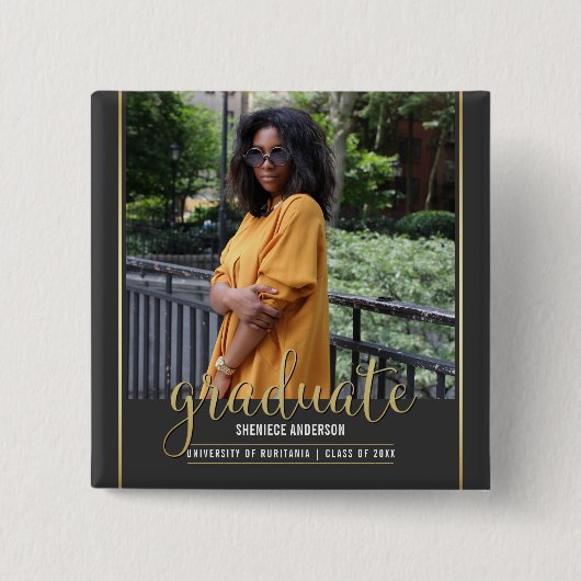 黒板及び金ゴールドの卒業|のカスタムな写真 缶バッジ (正面)