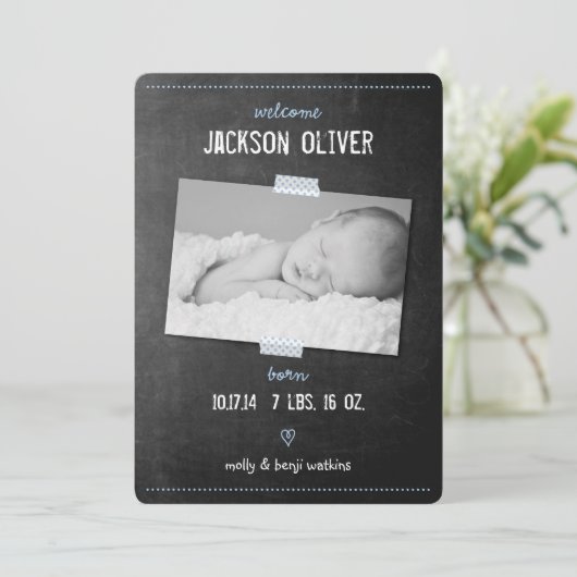 黒板和紙テープ誕生のお知らせ 案内状 (スタンド正面)