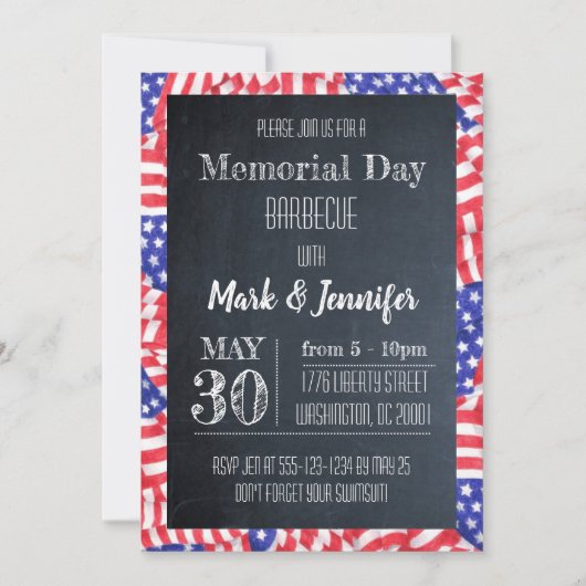 黒板国旗のメモリアルデーパーティの招待状 招待状 (正面)