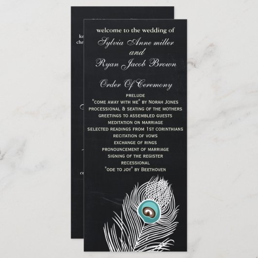 黒板孔雀の結婚式プログラム茶の長さ プログラム (正面/裏面)