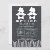 黒板小さな男の口ひげ双子ベビーシャワー 招待状 (正面)