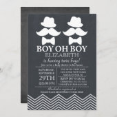 黒板小さな男の口ひげ双子ベビーシャワー 招待状 (正面/裏面)