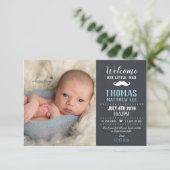 黒板小さな男の口ひげ男の子の写真誕生 案内状 (スタンド正面)