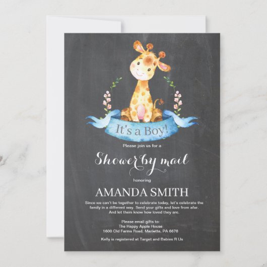 黒板少年キリン赤ちゃんシャワーbyメール 招待状 (正面)