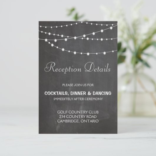 黒板式結婚式のレセプションカードのストリングライト エンクロージャーカード (スタンド正面)