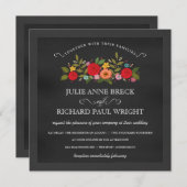 黒板式結婚式招待状 - 赤いバラ 招待状 (正面/裏面)