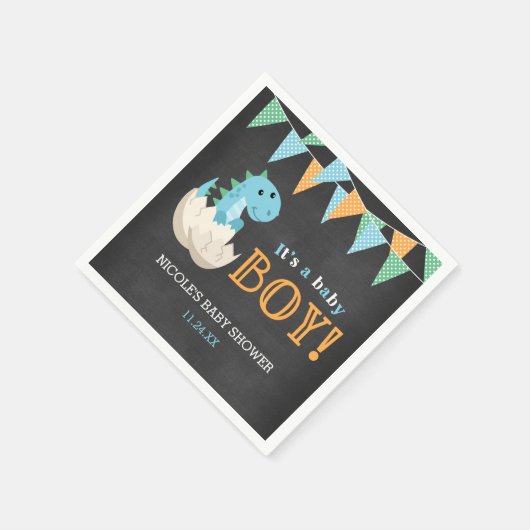 黒板恐竜少年の赤ちゃんシャワー スタンダードカクテルナプキン (角)