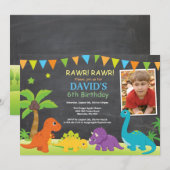 黒板恐竜誕生日招待状ディノパーティー 招待状 (正面/裏面)