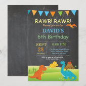 黒板恐竜誕生日招待状ディノパーティー 招待状 (正面/裏面)