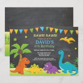 黒板恐竜誕生日招待状 恐竜パーティー 招待状 (正面/裏面)