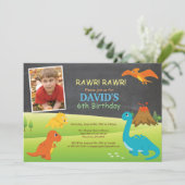 黒板恐竜誕生日招待状 恐竜パーティー 招待状 (スタンド正面)