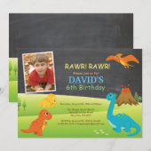 黒板恐竜誕生日招待状 恐竜パーティー 招待状 (正面/裏面)