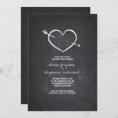 黒板愛ハート素朴なリハーサルディナー 招待状 (正面/裏面)