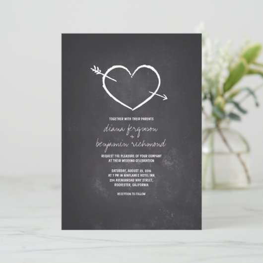 黒板愛ハート素朴結婚式招待状 招待状 (スタンド正面)