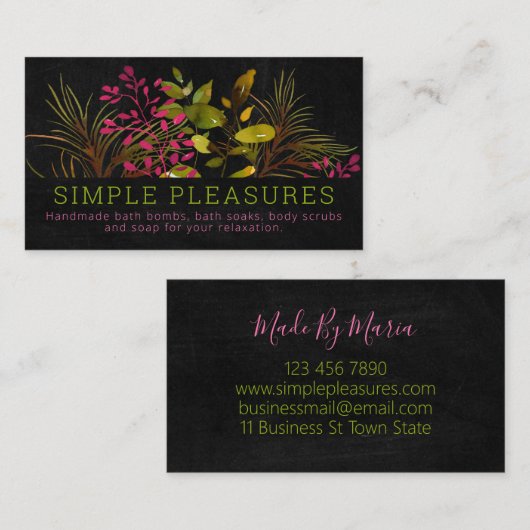 黒板手作りの風呂爆弾ソークスクラブ石鹸 名刺 (正面/裏面)