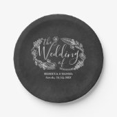 黒板手描きフローラガーランド結婚ズ ペーパープレート (正面)