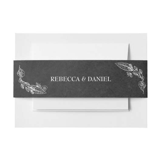 黒板手描きフローラガーランド 招待状ベリーバンド (正面例)